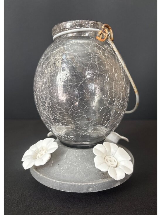 Rustic Metal Wind Chime Leaf Accent & Hummingbird Feeder  Crackled Glass Decor - Picture 15 of 16